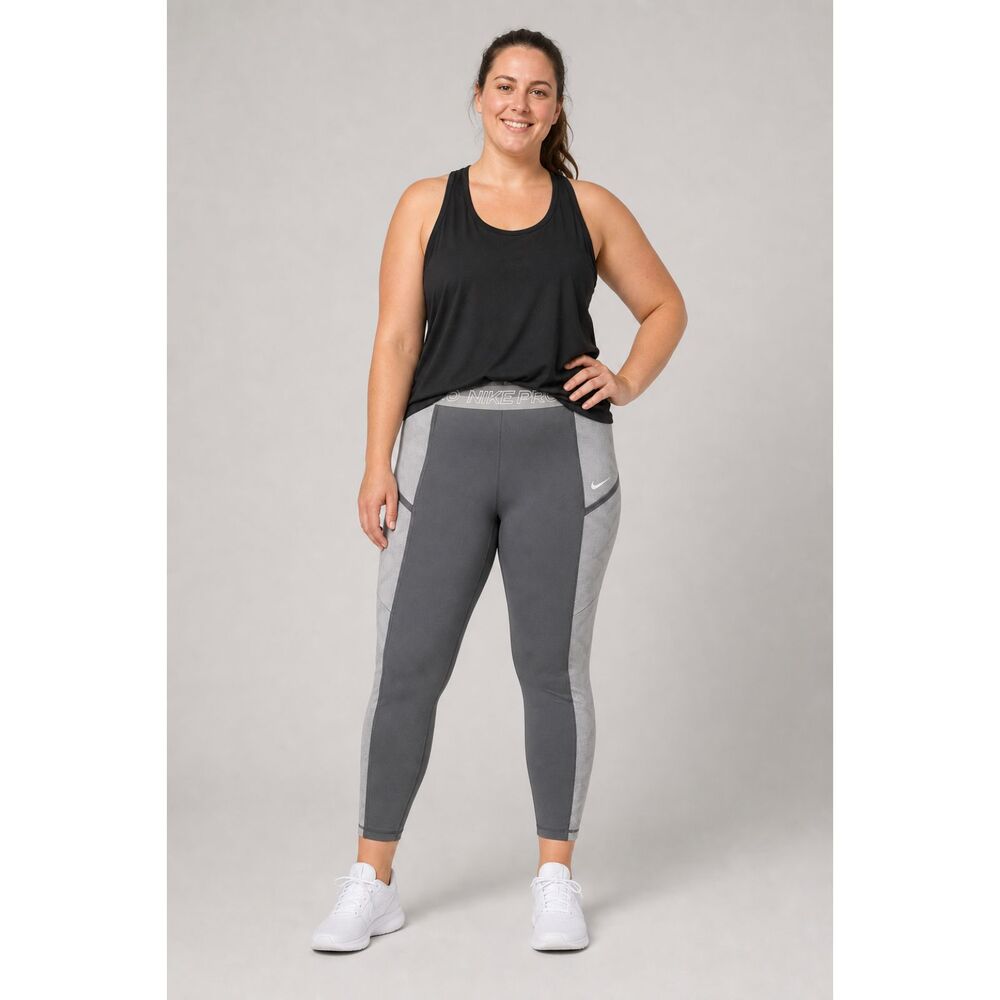 Nike Pro Women's Sz XL Grey High Waisted 7/8 Dri-Fit Training Leggings